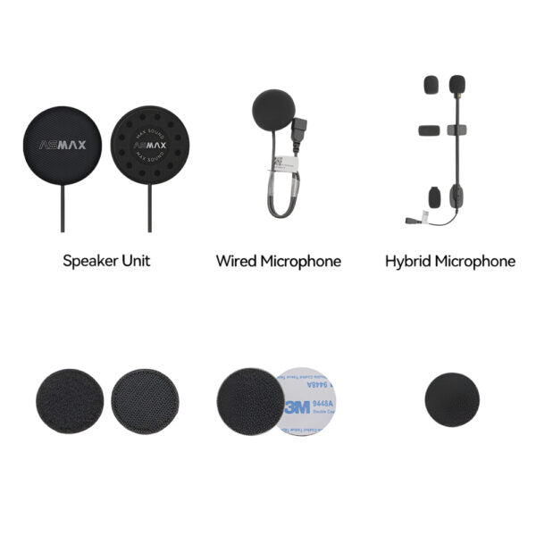 ASMAX F1 PRO-B audio kit with 40mm speakers and wired microphones for motorcycle intercom