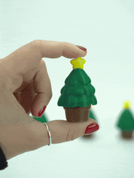 Animated view of a Christmas tree fidget clicker being pressed to show the click action