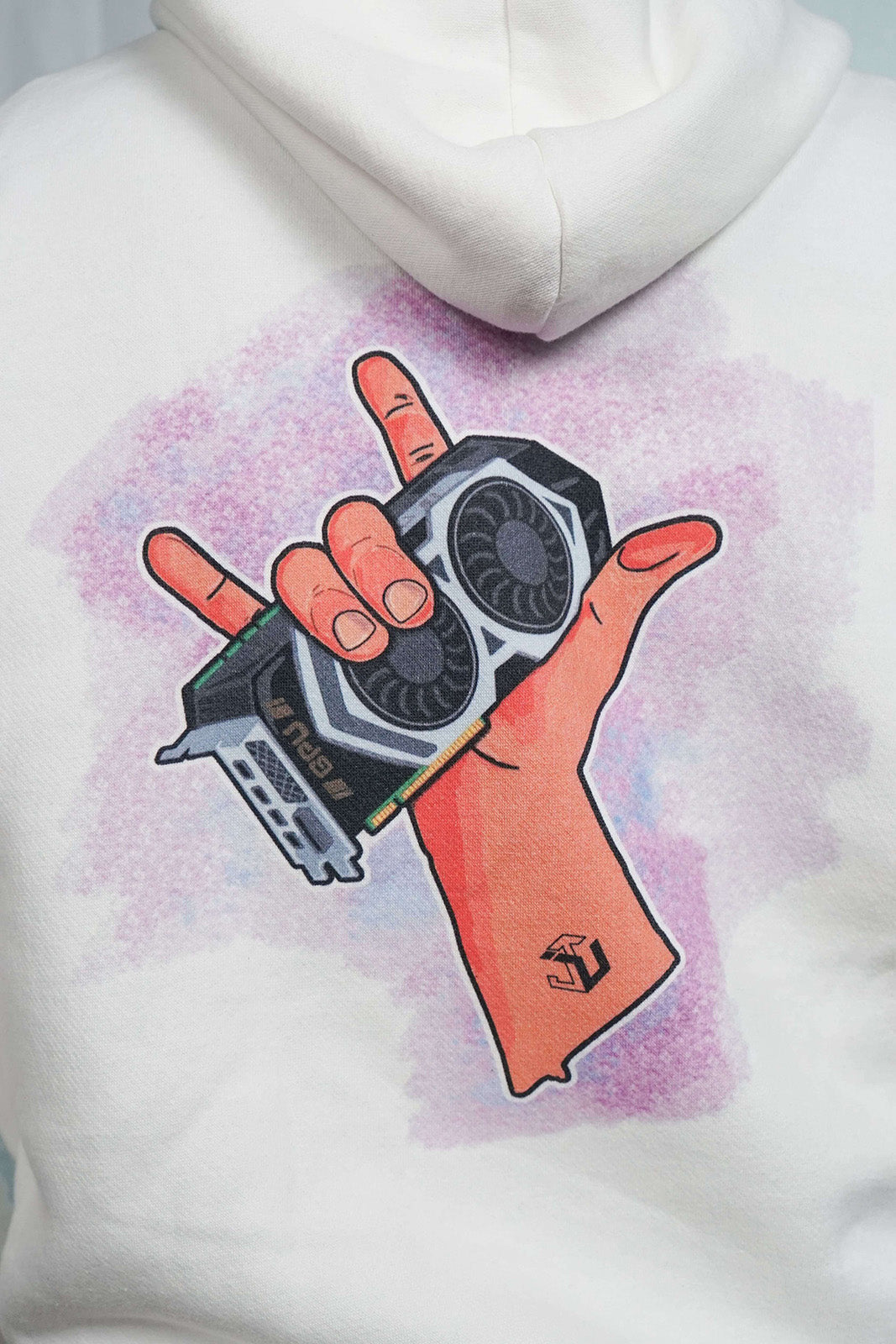 Πλήρης πίσω όψη της λευκής GPU Hoodie