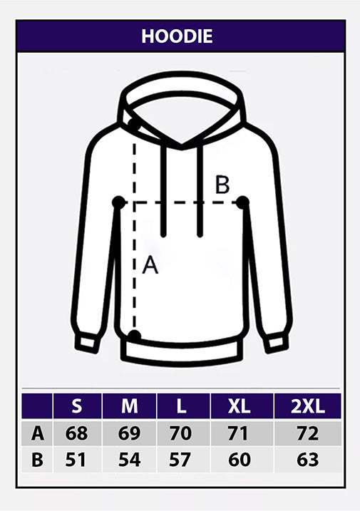 Μεγεθολόγιο για Hoodie με οδηγίες επιλογής μεγέθους και προτεινόμενες διαστάσεις σε εκατοστά