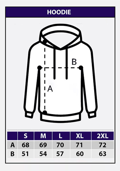 Μεγεθολόγιο για Hoodie με οδηγίες επιλογής μεγέθους και προτεινόμενες διαστάσεις σε εκατοστά