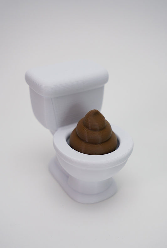 3D printed toilet fidget clicker with open lid showing the funny detail